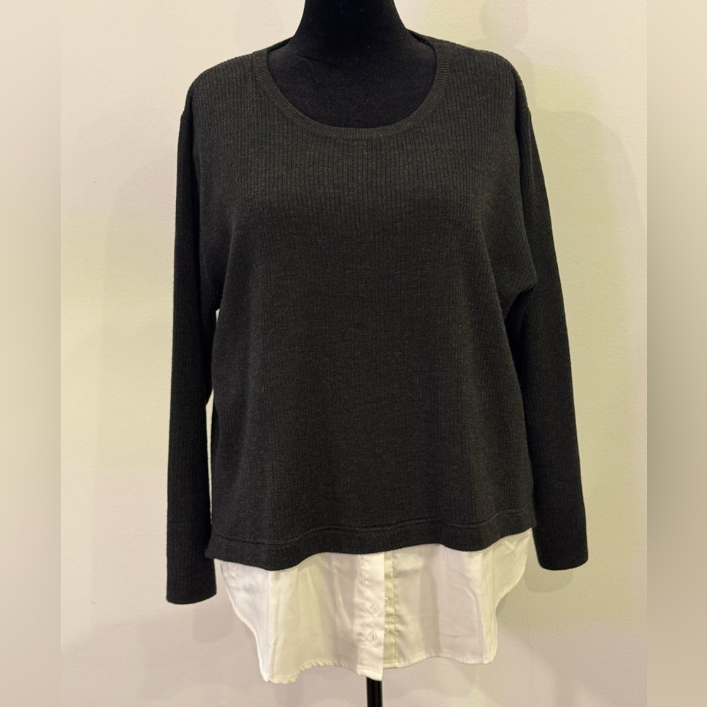 City Chic Layered Sweater, Black + White, 20W